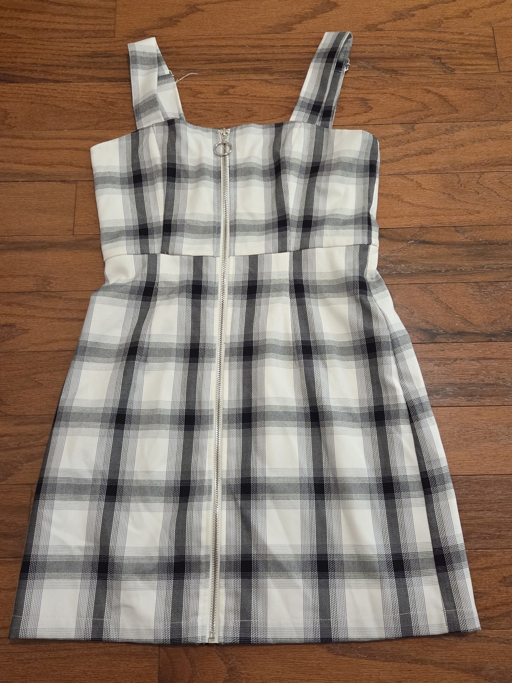 Forever 21 White and Black Plaid Zip-Front Sundress